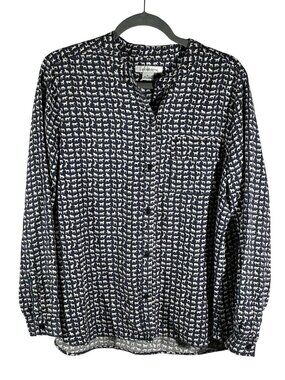 Liz Claiborne horse novelty Print Button-Front Blouse Size L 100% Lyocell